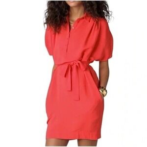 Diane Von Furstenberg Karin Shirt Dress Belted Silk Mix Red Orange sz 8